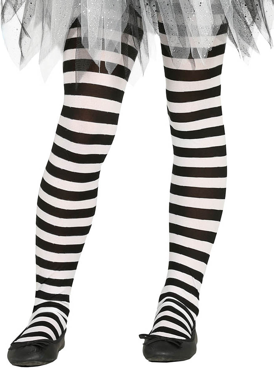 Collants sorcière rayures noires et blanches fille