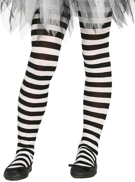 Collants sorcière rayures noires et blanches fille