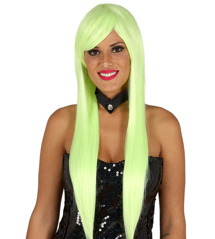 Perruque à frange verte fluo femme