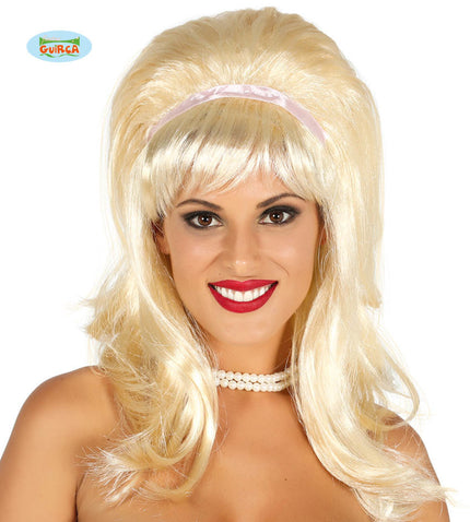 Perruque avec frange années 50 avec bandeau blanc blonde femme