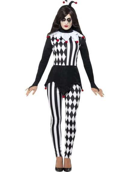 Déguisement arlequin élégant blanc et noir femme
