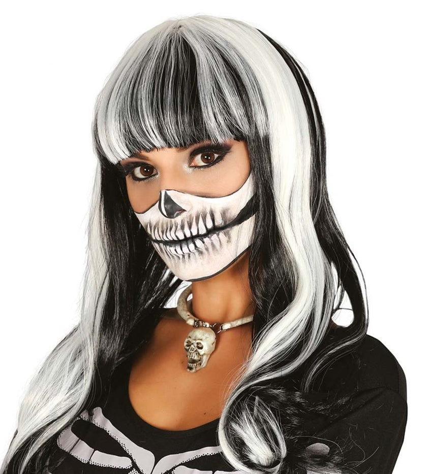 Perruque squelette blanche et noire raide femme