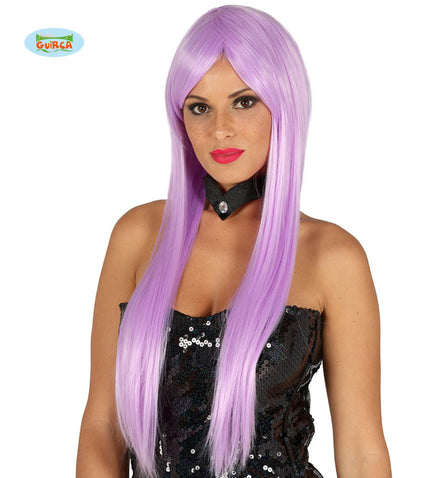Perruque raide avec frange violette femme