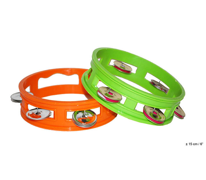 tambourin plastique 15cm vert orange mix