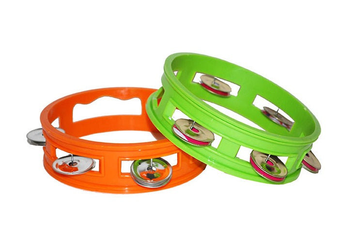 tambourin plastique 15cm vert orange mix
