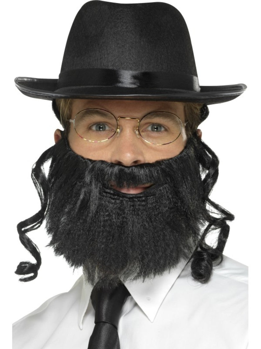 Chapeau noir de rabbin avec barbe et lunettes adulte
