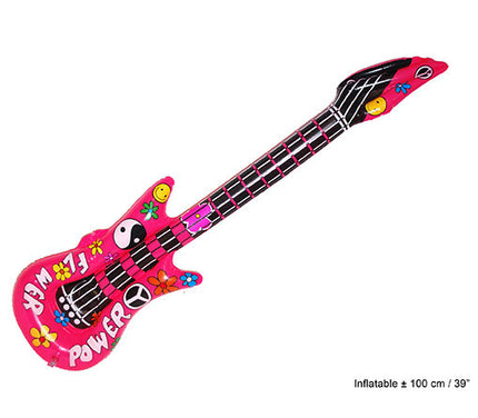 guitare gonflable motifs flower power rose 1.05m