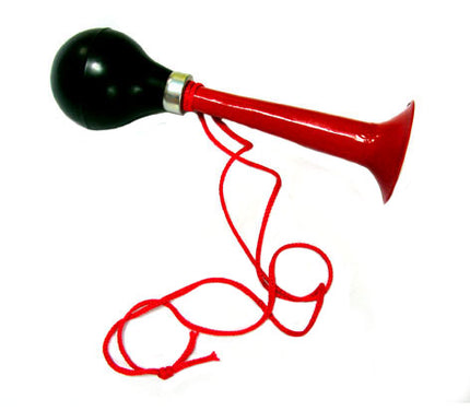 trompette pouêt en plastique avec corde noir & rouge 18cm