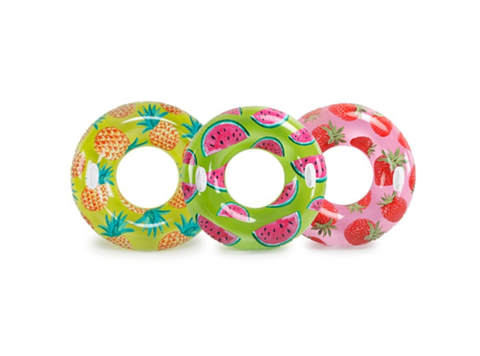 bouée gonflable géante décorée fruits avec poignées mix 107cm