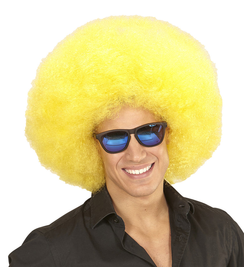 Perruque afro géante jaune deluxe en sachet