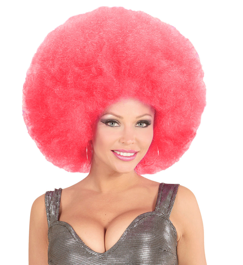 Perruque afro géante rose deluxe
