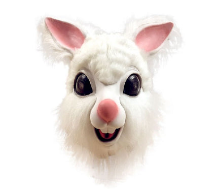 masque latex lapin blanc avec fourrure