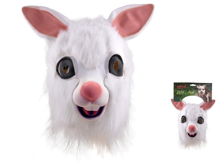 masque latex lapin blanc avec fourrure adulte