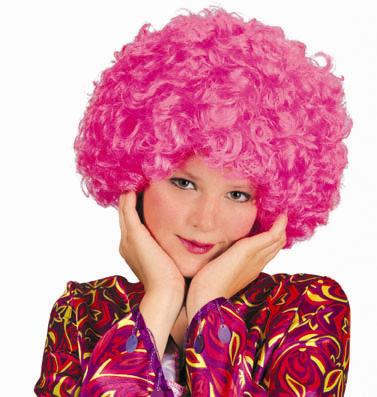 perruque hippy afro rose pink