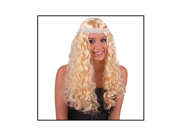 perruque angel cheveux longs bouclés avec bandeau blond