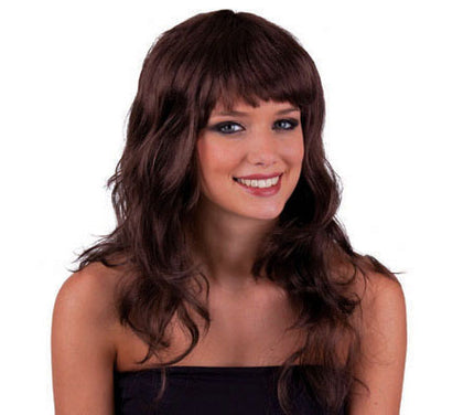 perruque cheveux longs ondulés brun