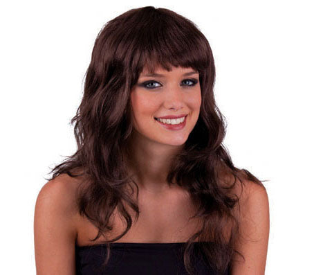 perruque cheveux longs ondulés brun
