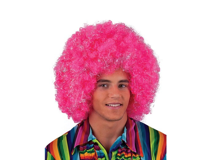 perruque afro maxi rose pink avec fils argent