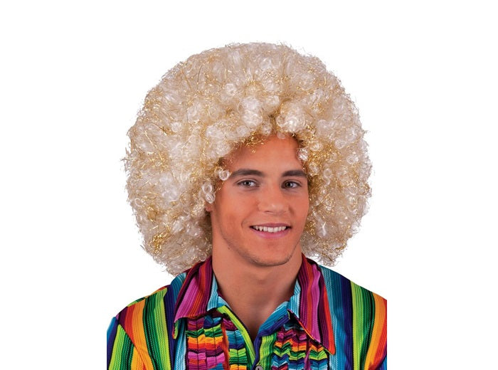 perruque afro maxi blanc avec fils or