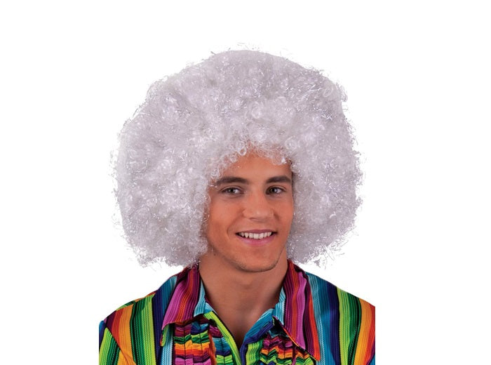 perruque afro maxi blanc avec fils argent