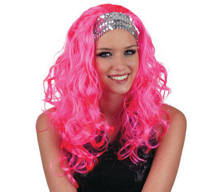 perruque cheveux longs gogo danseuse rose