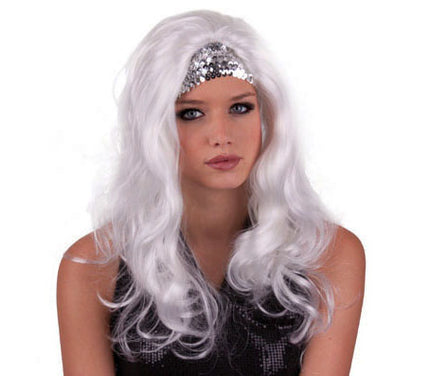 perruque cheveux longs gogo danseuse blanc