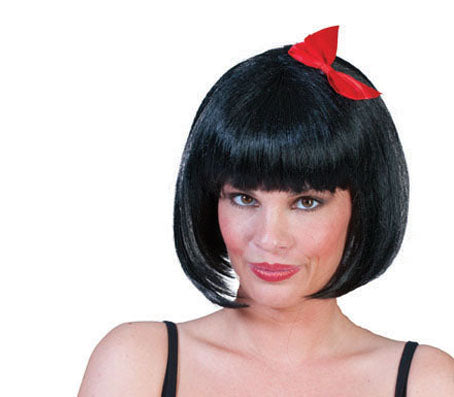 perruque coupe au carré avec noeud rouge noire