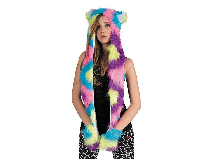 bonnet peluche avec longs côtés et poches rainbow 90cm