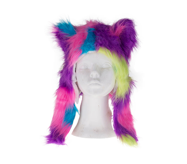 bonnet peluche avec oreilles multicolore