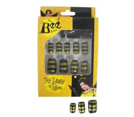 lot de 24 faux ongles abeille jaune & noir