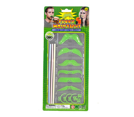 lot de 3 pailles et 6 moustaches fluo avec kit de fixation