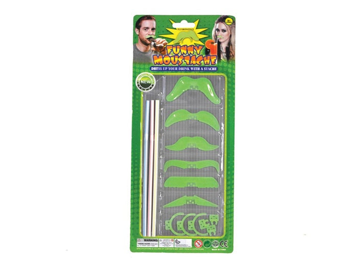 lot de 3 pailles et 6 moustaches fluo avec kit de fixation