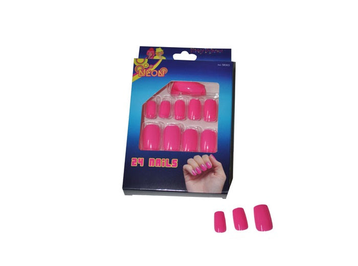 lot de 24 faux ongles rose fluo neon