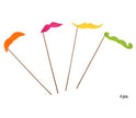 lot de 4 moustaches fluo mix sur baguette 19cm