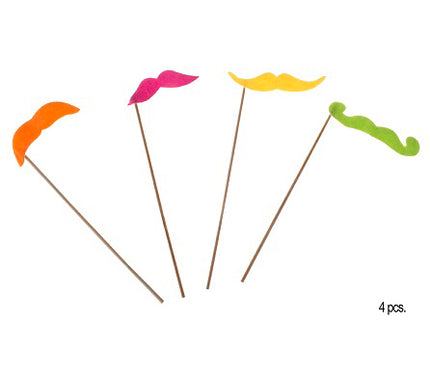 lot de 4 moustaches fluo mix sur baguette 19cm