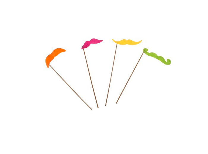 lot de 4 moustaches fluo mix sur baguette 19cm
