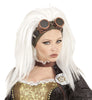 Perruque Steampunk blanche avec lunettes femme