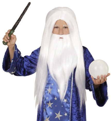 Perruque magicien merlin avec barbe enfant