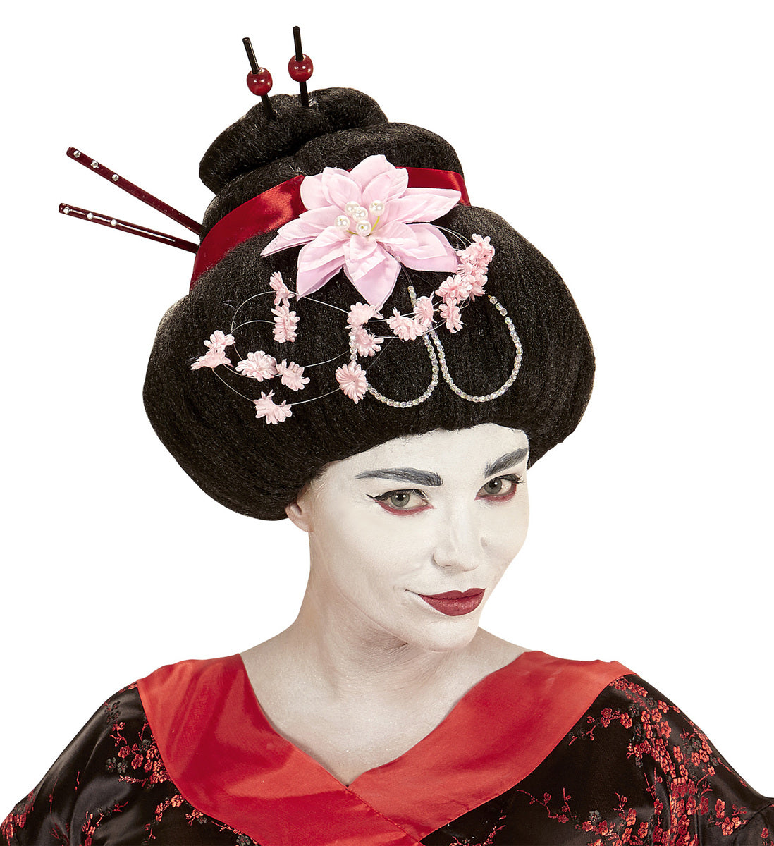 Perruque geisha avec fleurs femme