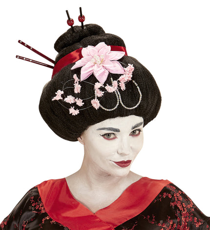 Perruque geisha avec fleurs femme
