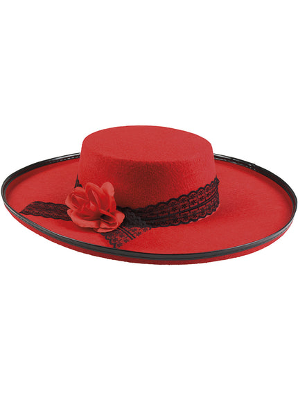 Chapeau espagnol rouge avec fleur femme