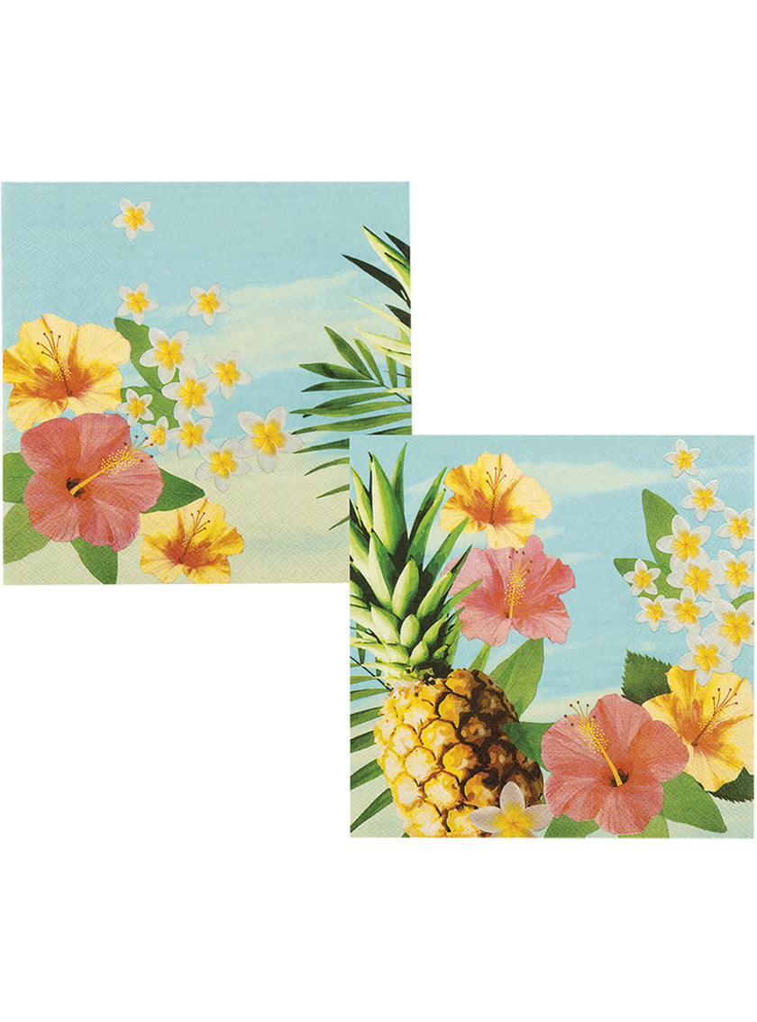 12 Serviettes en papier avec fleurs et ananas (33x33 cm) - Paradise Collection