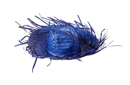 chapeau de paille avec franges bleu adulte