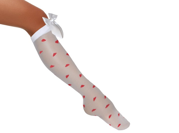 paire de bas avec coeurs & noeud papillon blanc