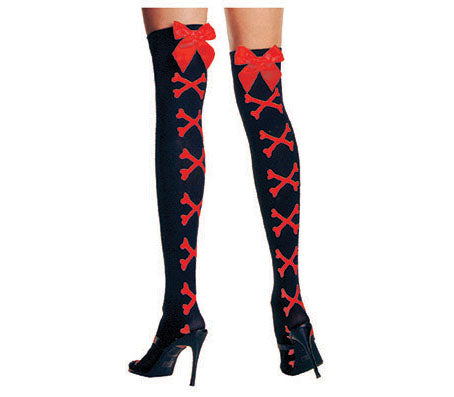 paire de bas noir avec os & noeud papillon rouge