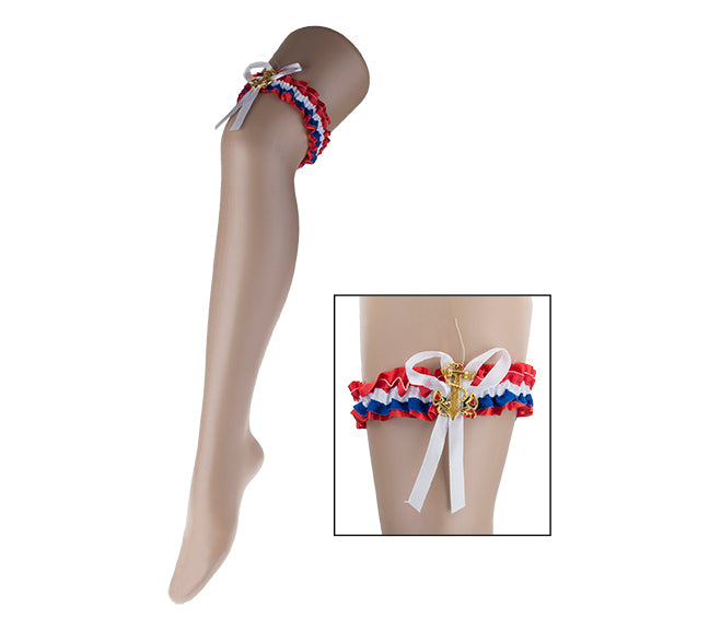 jarretelle bleu blanc rouge france avec broche motif ancre