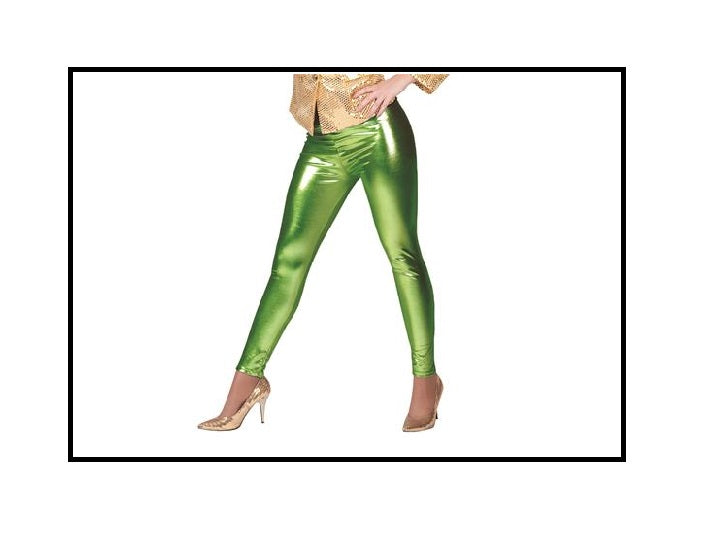 pantalon legging effet brillant/métal vert