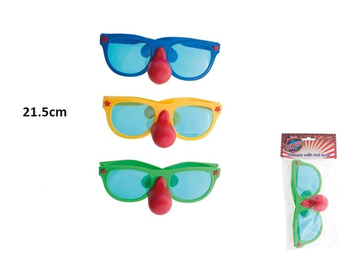 lunette géante de clown avec nez rouge mix 21.5cm