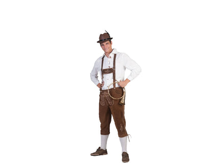 pantalon à bretelles de tyrolien en cuir pu brun taille l/xl
