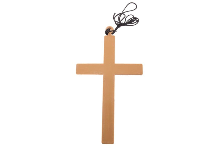 collier croix en plastique dorée 22cm